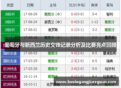 葡萄牙与新西兰历史交锋记录分析及比赛亮点回顾